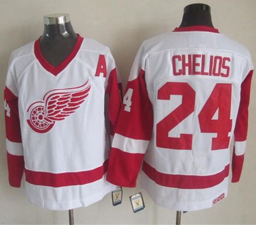 Red Wings #24 Chris Chelios White CCM Throwback Stitched Jersey - Zenithce