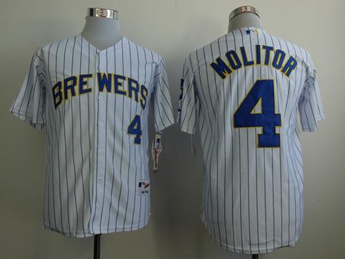 Brewers #4 Paul Molitor White (Blue Strip) Stitched Jersey - Zenithce