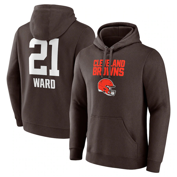 Cleveland Browns #21 Denzel Ward Brown Team Wordmark Player Name Number Pullover Hoodie - Zenithce