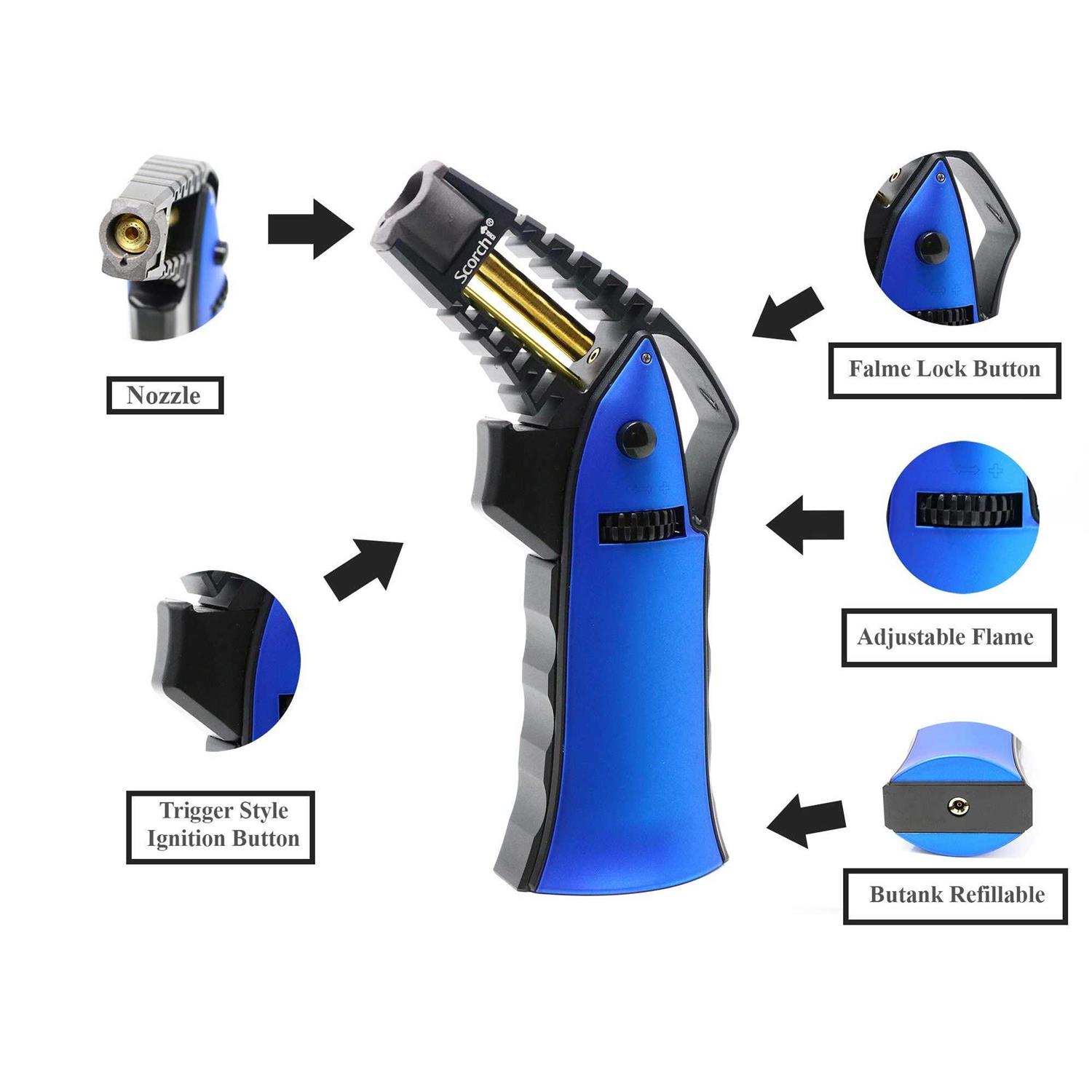 Scorch Torch CNC Machined 6.75 Tall Handheld Aluminum Flame Adjustable Butane Refillable Torch in Gift Box - Zenithce