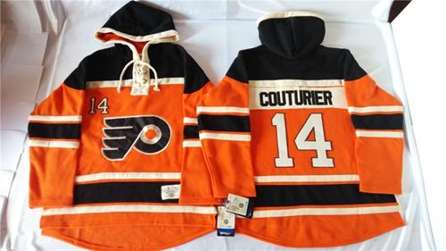 Flyers #14 Sean Couturier Orange Sawyer Hooded Sweatshirt Stitched Jersey - Zenithce