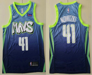 Dallas Mavericks #41 Dirk Nowitzki Blue 2020 City Edition Swingman Jersey With The Sponsor Logo - Zenithce