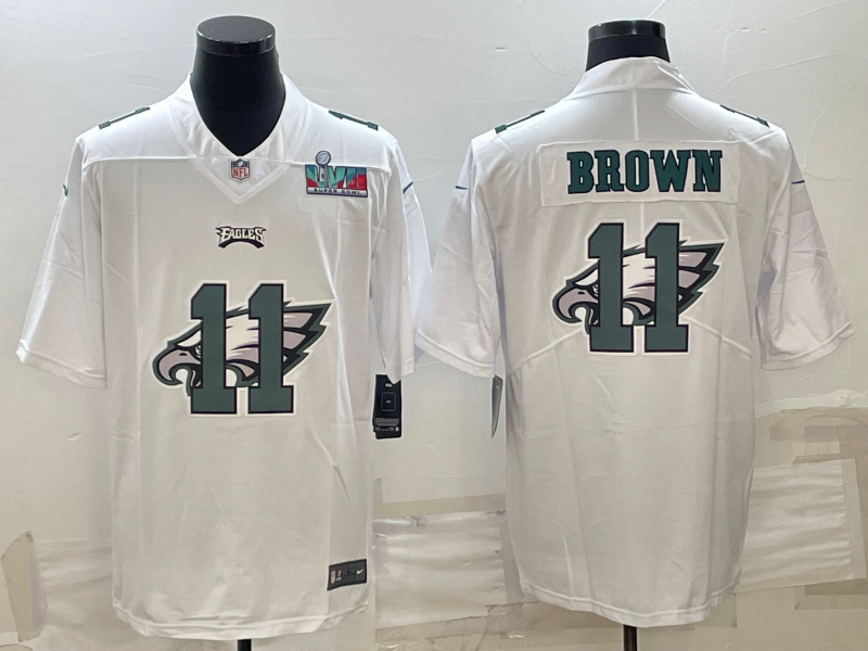 Philadelphia Eagles #11 A. J. Brown Super Bowl LVII Patch White Shadow Logo Limited Stitched Jersey - Zenithce