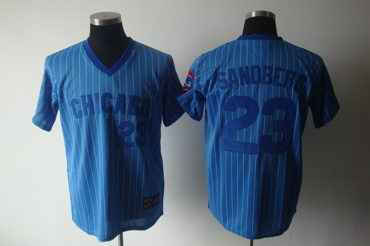 Cubs #23 Ryne Sandberg Blue White Strip Stitched Cooperstown Throwback Jersey - Zenithce