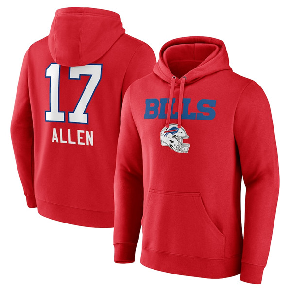 Buffalo Bills #17 Josh Allen Red Team Wordmark Player Name Number Pullover Hoodie - Zenithce