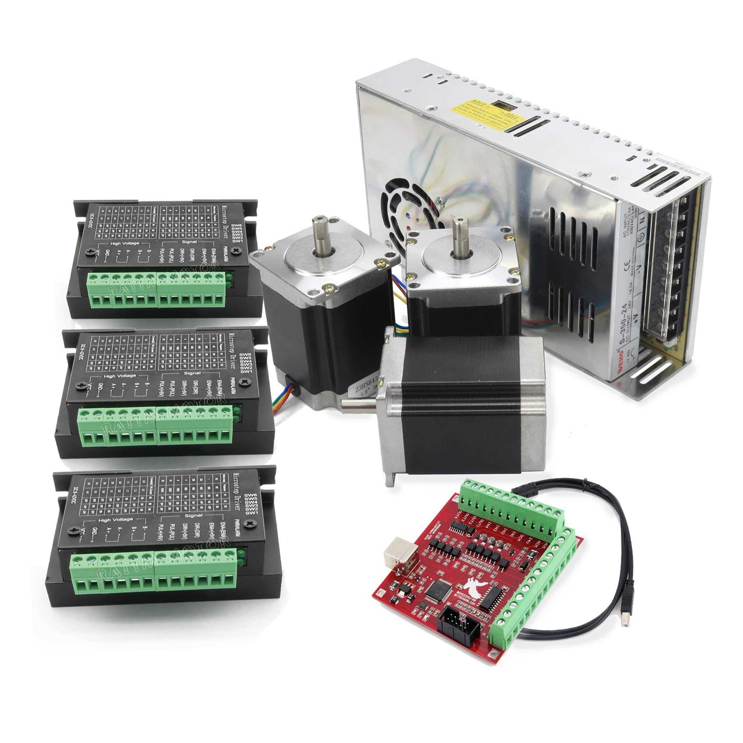 RATTMMOTOR 3 Axis USB Mach3 CNC Controller Kit Nema23 Stepper Motor Single Shaft 76mm 270Oz-in 3A 1.8Nm+CNC Motion Control Board Signal Output 0-10V - Zenithce