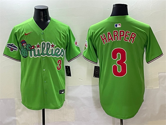 Philadelphia Phillies #3 Bryce Harper Light Green Phanatic With 2024 Division Champions Patch Limited Stitched Jersey - Zenithce