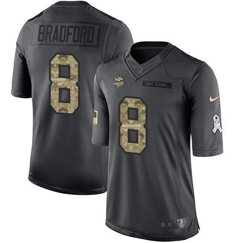 Vikings #8 Sam Bradford Black Stitched Limited 2016 Salute To Service Nike Jersey - Zenithce