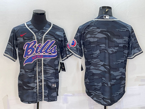 Buffalo Bills Blank Gray Camo With Patch Cool Base Stitched Baseball Jersey - Zenithce