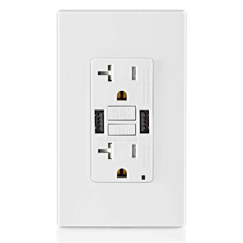 Leviton GUSB1-W 15A SmartlockPro GFCI Combination 24W Type A USB In-Wall Charger Outlet - Zenithce