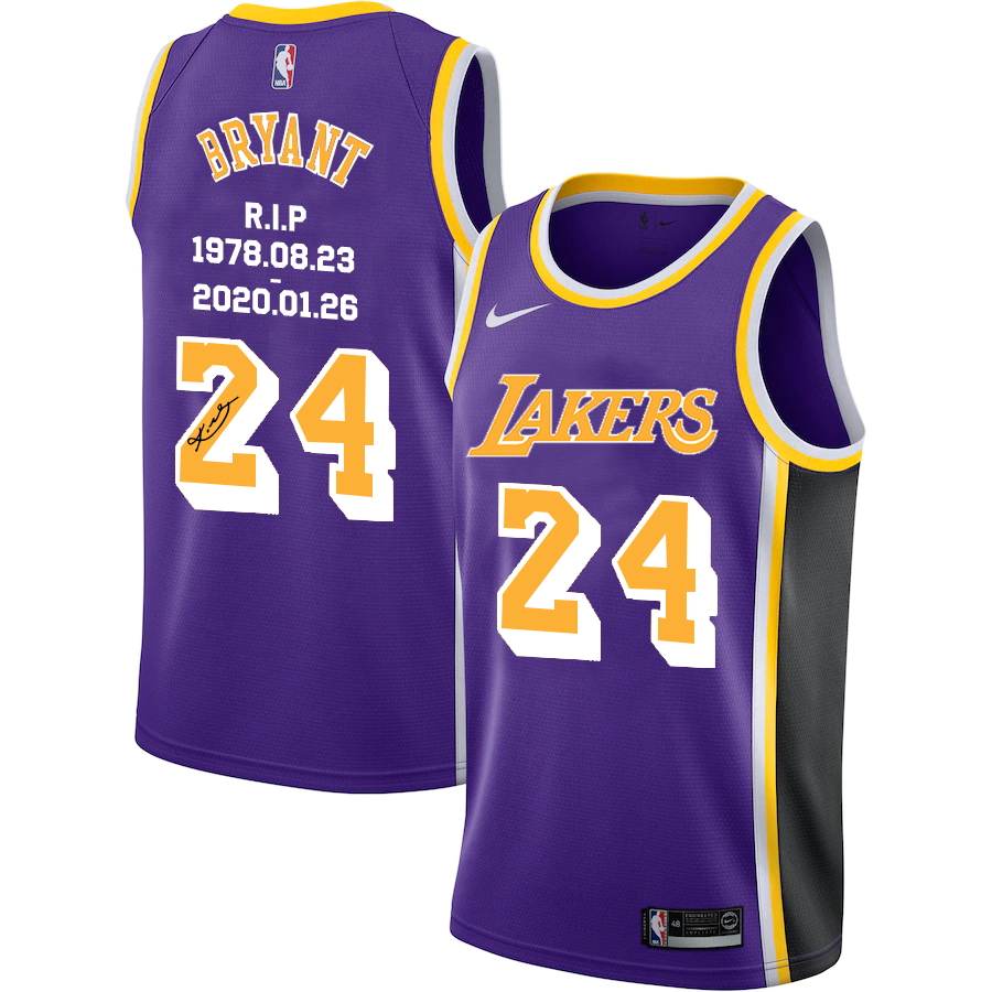 Los Angeles Lakers #24 Kobe Bryant Purple R.I.P Signature Swingman Jerseys - Zenithce