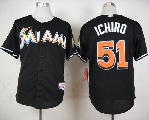 Marlins #51 Ichiro Suzuki Black Cool Base Stitched Jersey - Zenithce