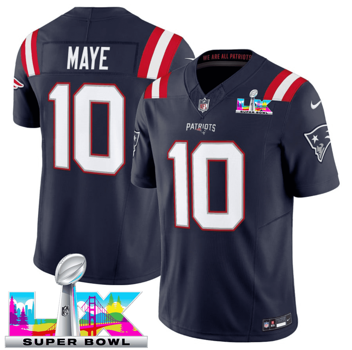 New England Patriots #10 Drake Maye Navy 2025 F.U.S.E. Super Bowl LX Patch Vapor Limited Stitched Jersey - Zenithce