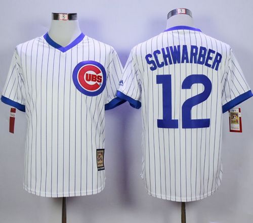 Cubs #12 Kyle Schwarber White Strip Home Cooperstown Stitched Jersey - Zenithce