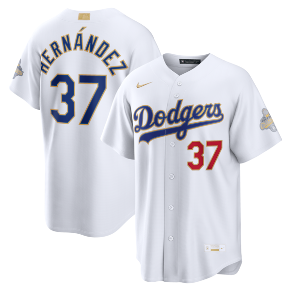 Los Angeles Dodgers #37 Teoscar Hernández Nike White 2026 Gold Collection Stadium Jersey - Zenithce