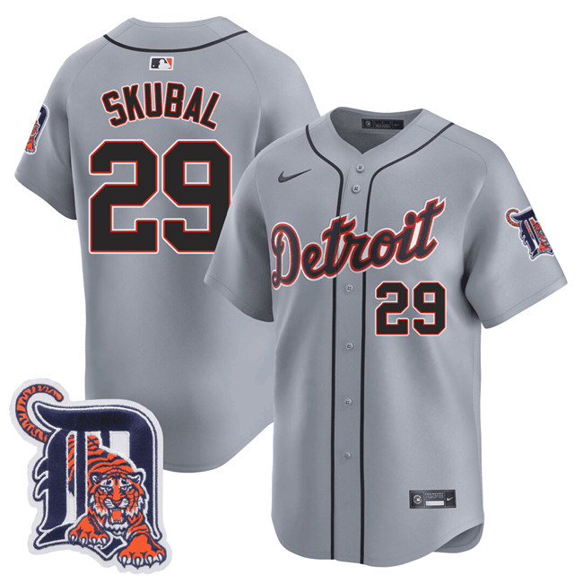 Detroit Tigers #29 Tarik Skubal Gray Logo Patch Vapor Premier Limited Stitched Jersey - Zenithce
