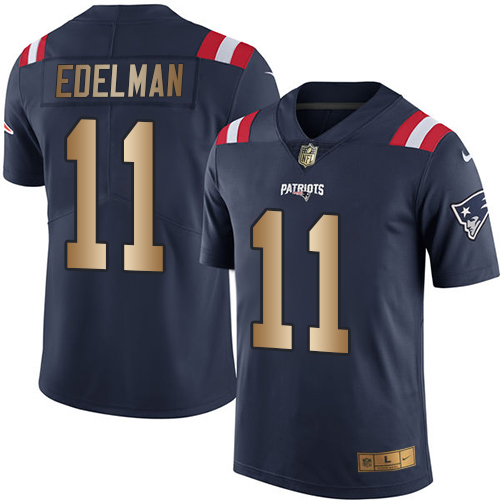Patriots #11 Julian Edelman Navy Blue Stitched Limited Gold Rush Nike Jersey - Zenithce