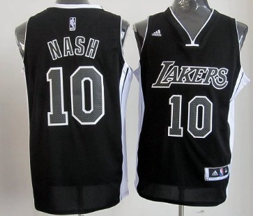 Los Angeles Lakers #10 Steve Nash Revolution 30 Swingman All Black With White Jersey - Zenithce