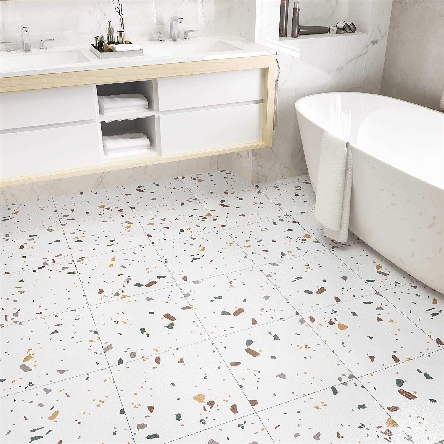 Westick Peel And Stick Floor Tile 12 x 12 Inch 20 Pcs White Marble Adhesive Vinyl Flooring Bathroom Self Stick on Floor Tiles Linoleum Laminate - Zenithce