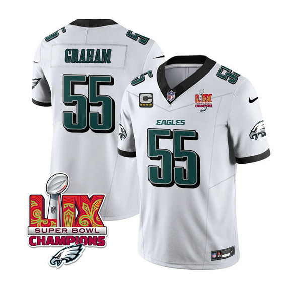 Philadelphia Eagles #55 Brandon Graham White 2025 Eagles Logo Super Bowl LIX Patch And 4-Star C Patch New F.U.S.E. Vapor Limited Stitched Jersey - Zenithce