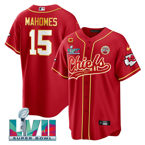 Kansas City Chiefs #15 Patrick Mahomes Red With 4-Star C Patch And Super Bowl LVII Patch Cool Bae Stitched Jersey - Zenithce