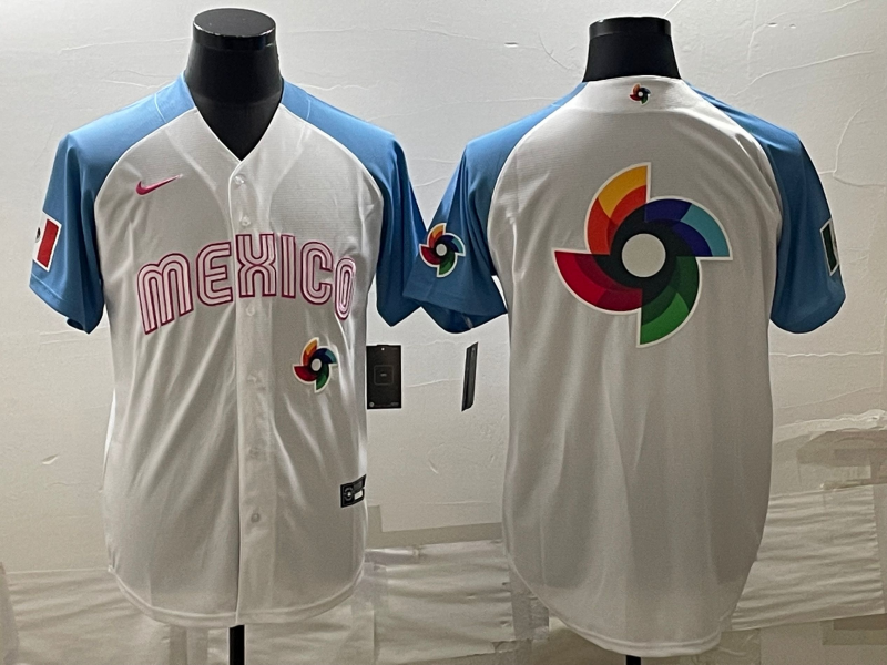 Mexico 2023 White Blue World Big Logo With Patch Classic Stitched Jersey - Zenithce