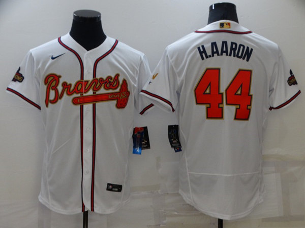 Atlanta Braves #44 Hank Aaron 2022 White Gold World Series Champions Program Flex Base Stitched Baseball Jersey - Zenithce