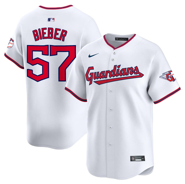 Cleveland Guardians #57 Shane Bieber White Home Limited Stitched Jersey - Zenithce