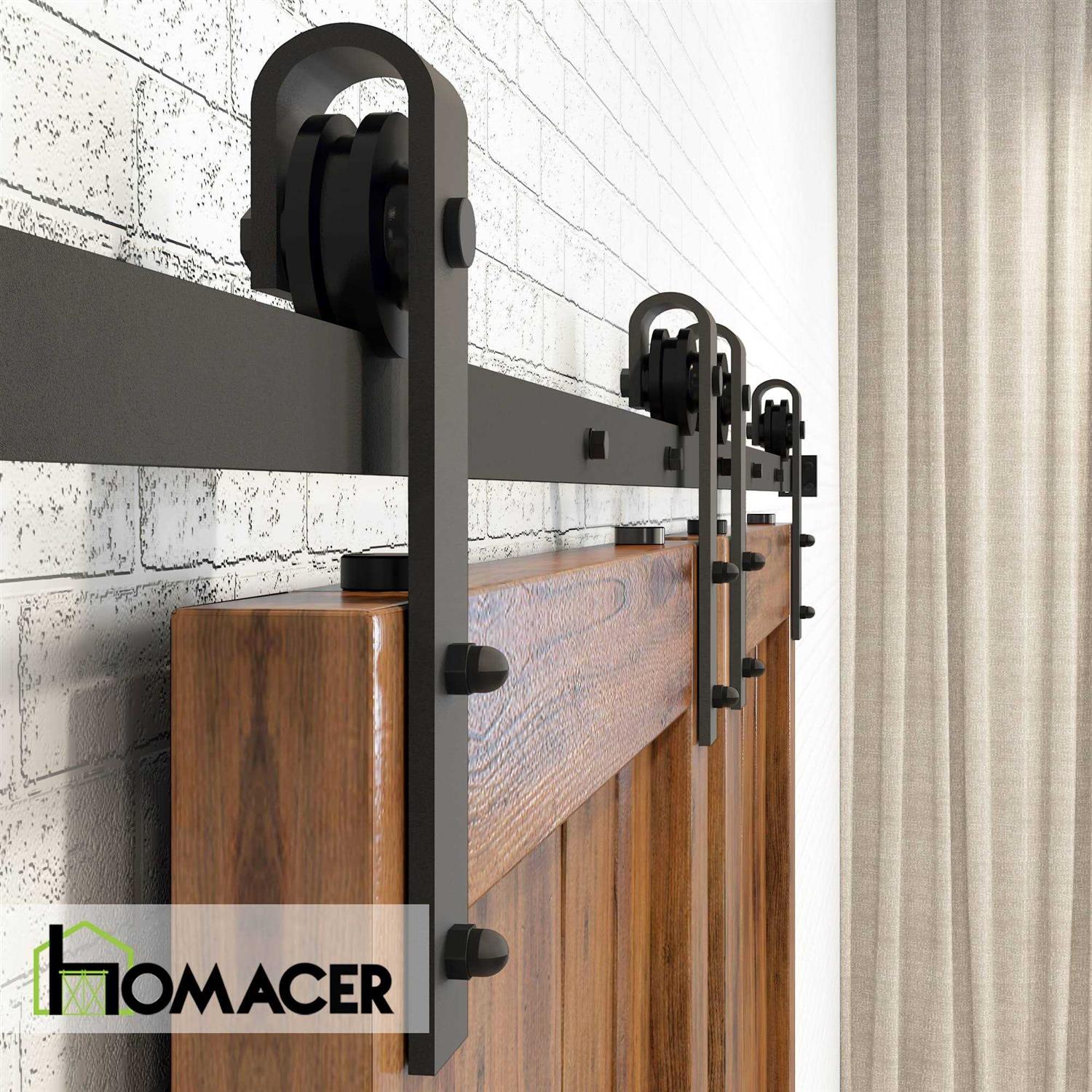 Homacer Black Rustic Single Track Bypass Sliding Barn Door Hardware Kit - Zenithce