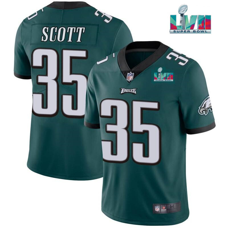 Philadelphia Eagles #35 Boston Scott Green Super Bowl LVII Patch Vapor Untouchable Limited Stitched Jersey - Zenithce