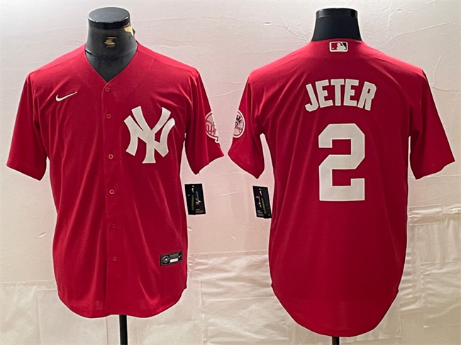 New York Yankees #2 Derek Jeter Red Cool Base Stitched Jersey - Zenithce