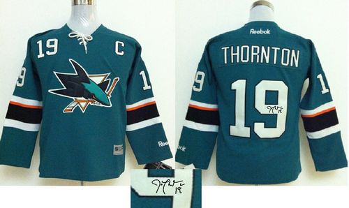 Sharks #19 Joe Thornton Teal Autographed Stitched Jersey - Zenithce