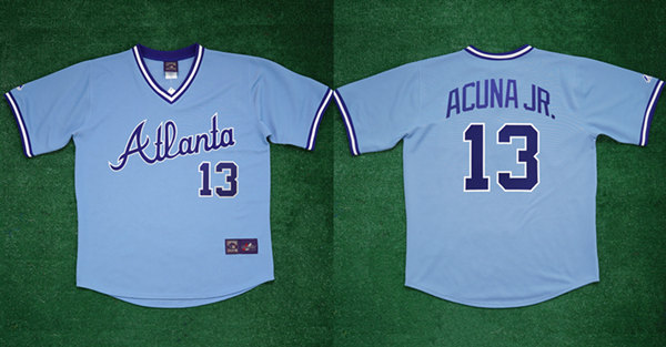 Atlanta Braves #13 Ronald Acuña Jr 1982 Light Blue Cool Base Stitched Baseball Jersey - Zenithce