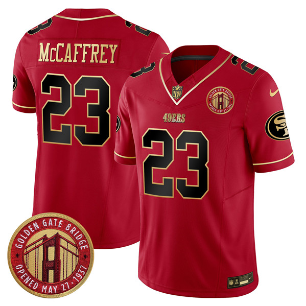 San Francisco 49ers #23 Christian McCaffrey Red F.U.S.E. Golden Gate Bridge Patch Scarlet Vapor Limited Stitched Jersey - Zenithce