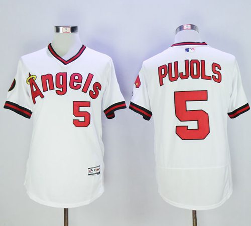 Angels Of Anaheim #5 Albert Pujols White Flexbase Authentic Collection Cooperstown Stitched Jersey - Zenithce