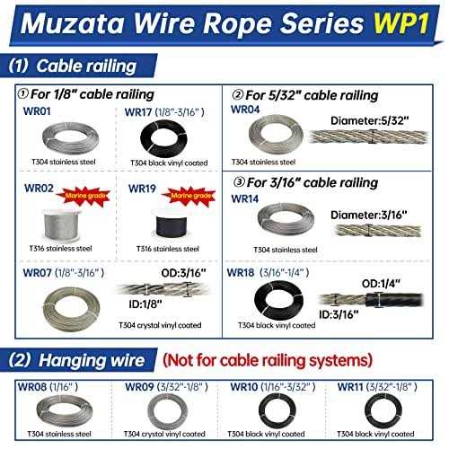 MUZATA 1/8 Black Wire Rope T316 Stainless Steel Marine Grade for Indoor Interior Cable Railing Aircraft Stair Deck Fencing 7×7 Strand DIY - Zenithce