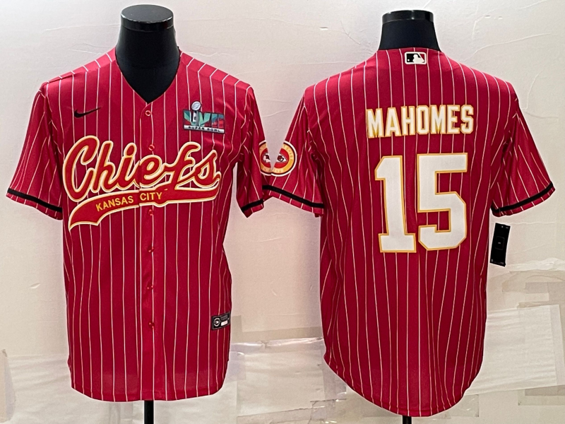 Kansas City Chiefs #15 Patrick Mahomes Red With Super Bowl LVII Patch Cool Base Stitched Baseball Jersey - Zenithce