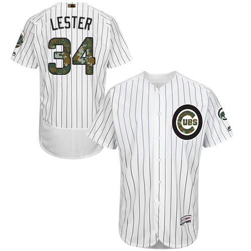 Cubs #34 Jon Lester White(Blue Strip) Flexbase Authentic Collection 2016 Memorial Day Stitched Jersey - Zenithce