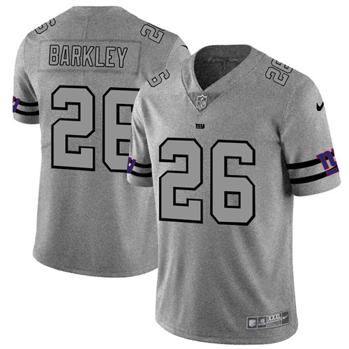 New York Giants #26 Saquon Barkley 2019 Gray Gridiron Team Logo Limited Stitched Jersey - Zenithce