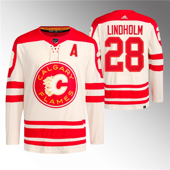 Calgary Flames #28 Elias Lindholm 2023 Cream Classic Primegreen Stitched Jersey - Zenithce