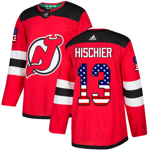 New Jersey Devils #13 Nico Hischier Red USA Flag Stitched Jersey - Zenithce