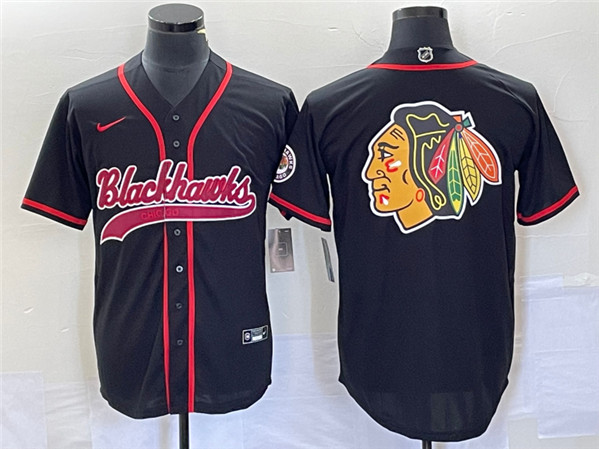 Chicago Blackhawks Black Team Big Logo Cool Base Stitched Jersey - Zenithce
