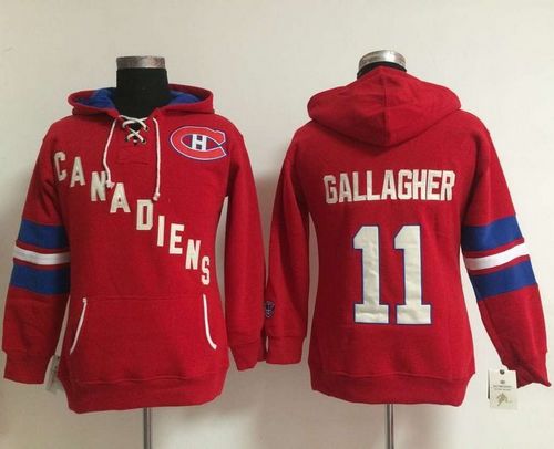 Montreal Canadiens #11 Brendan Gallagher Red Women's Old Time Heidi NHL Hoodie - Zenithce