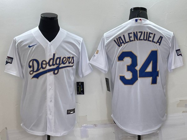 Los Angeles Dodgers #34 Toro Valenzuela White Gold Championship Cool Base Stitched Jersey - Zenithce