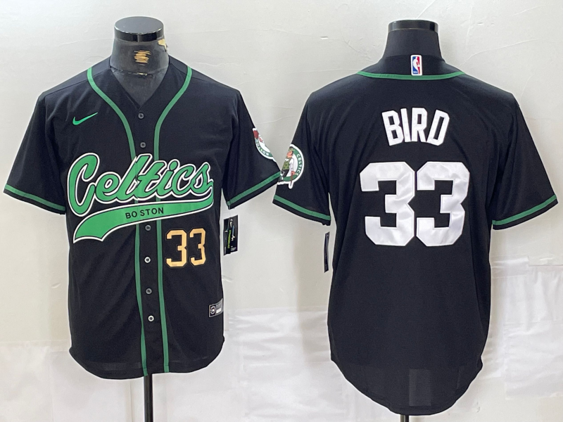 Boston Celtics #33 Larry Bird Black With Patch Cool Base Stitched Baseball Jerseys - Zenithce