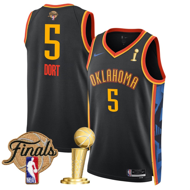 Oklahoma City Thunder #5 Luguentz Dort Black 2025 Finals Patch And Finals Champions Patch City Edition Stitched Jersey - Zenithce