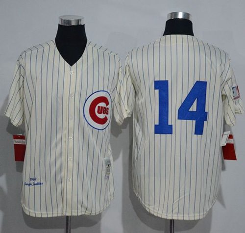 Mitchell And Ness 1969 Cubs #14 Ernie Banks Cream Strip Throwback Stitched Jersey - Zenithce