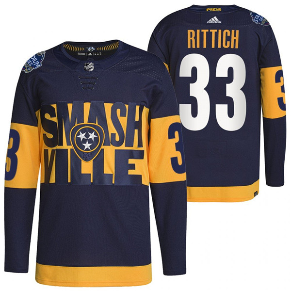 Nashville Predators #33 David Rittich 2022 Navy Stadium Series Breakaway Player Stitched Jersey - Zenithce