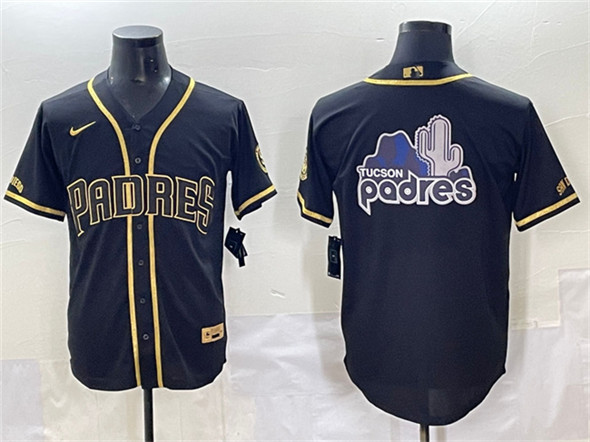 San Diego Padres Team Big Logo Black Gold Stitched Jersey - Zenithce