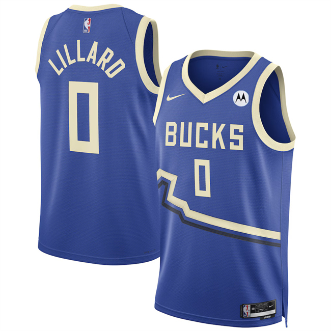 Milwaukee Bucks #0 Damian Lillard Royal 2024-25 City Edition Stitched Jersey - Zenithce